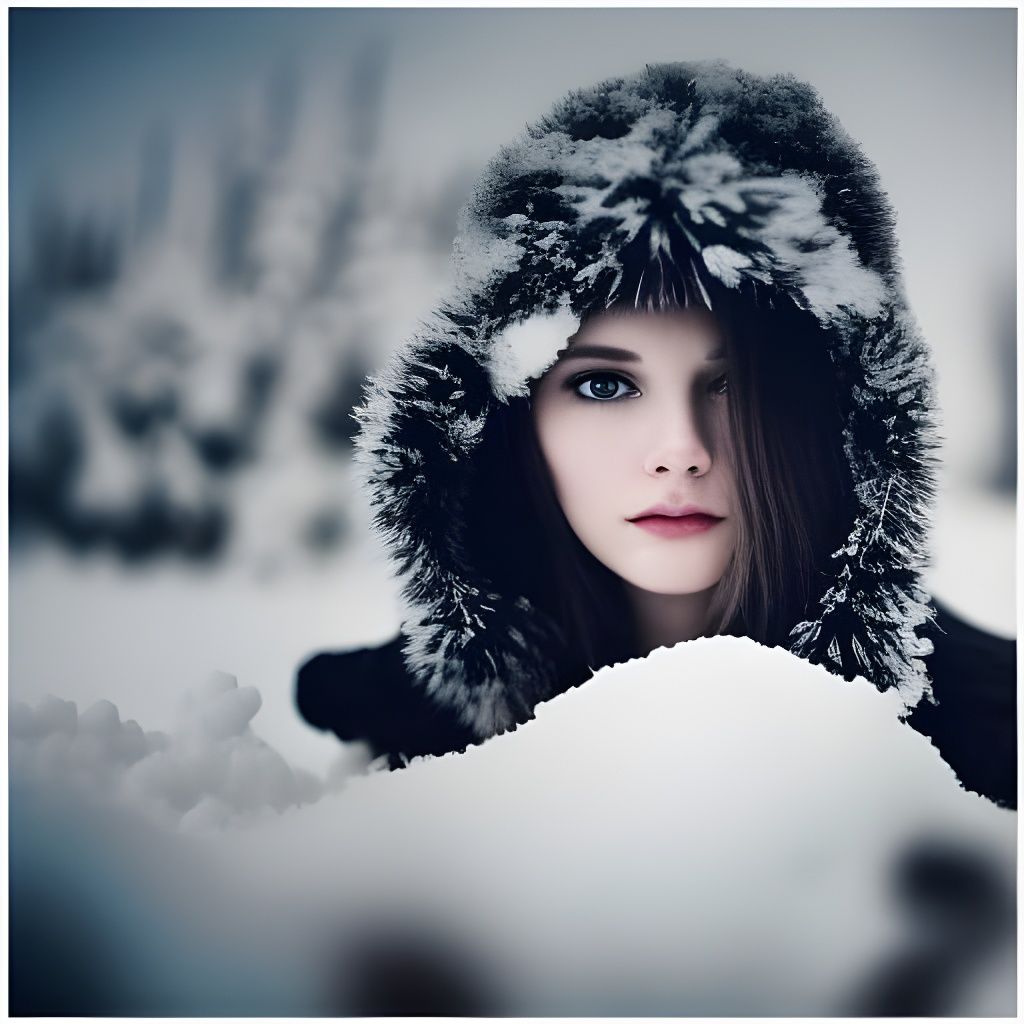 Beautiful Girl Hiding in Snow, 8K Resolution