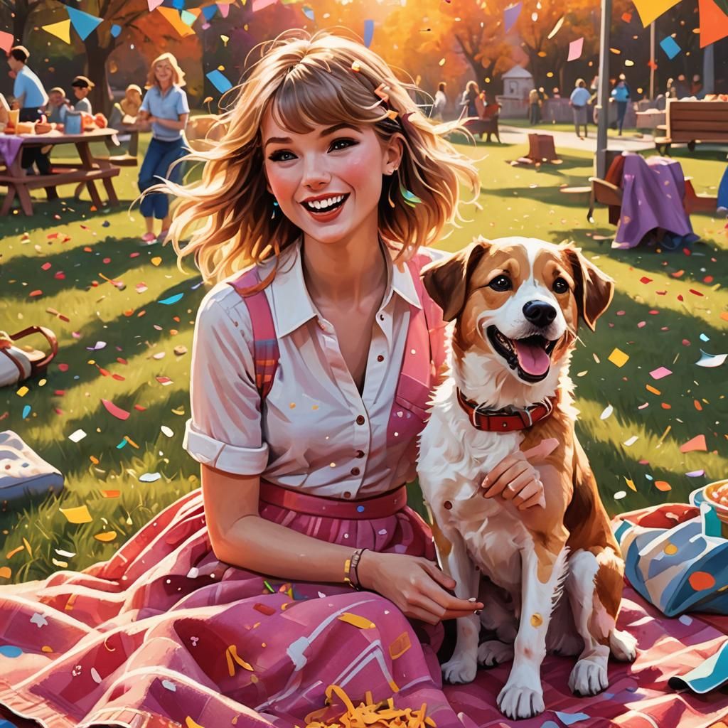 Taylor Swift and Dog Sharing Chick-fil-A, Pixar Style
