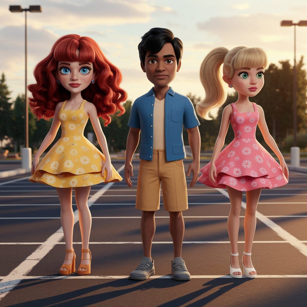 Fantastical Parking Lot Scene in Vibrant Matte Painting