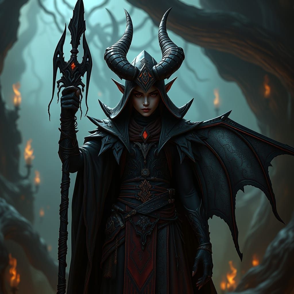 Dark Elf in Haunting Fantasy Realm