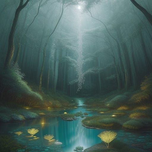 Dreamy Moonlit Forest Path in Whimsical Style