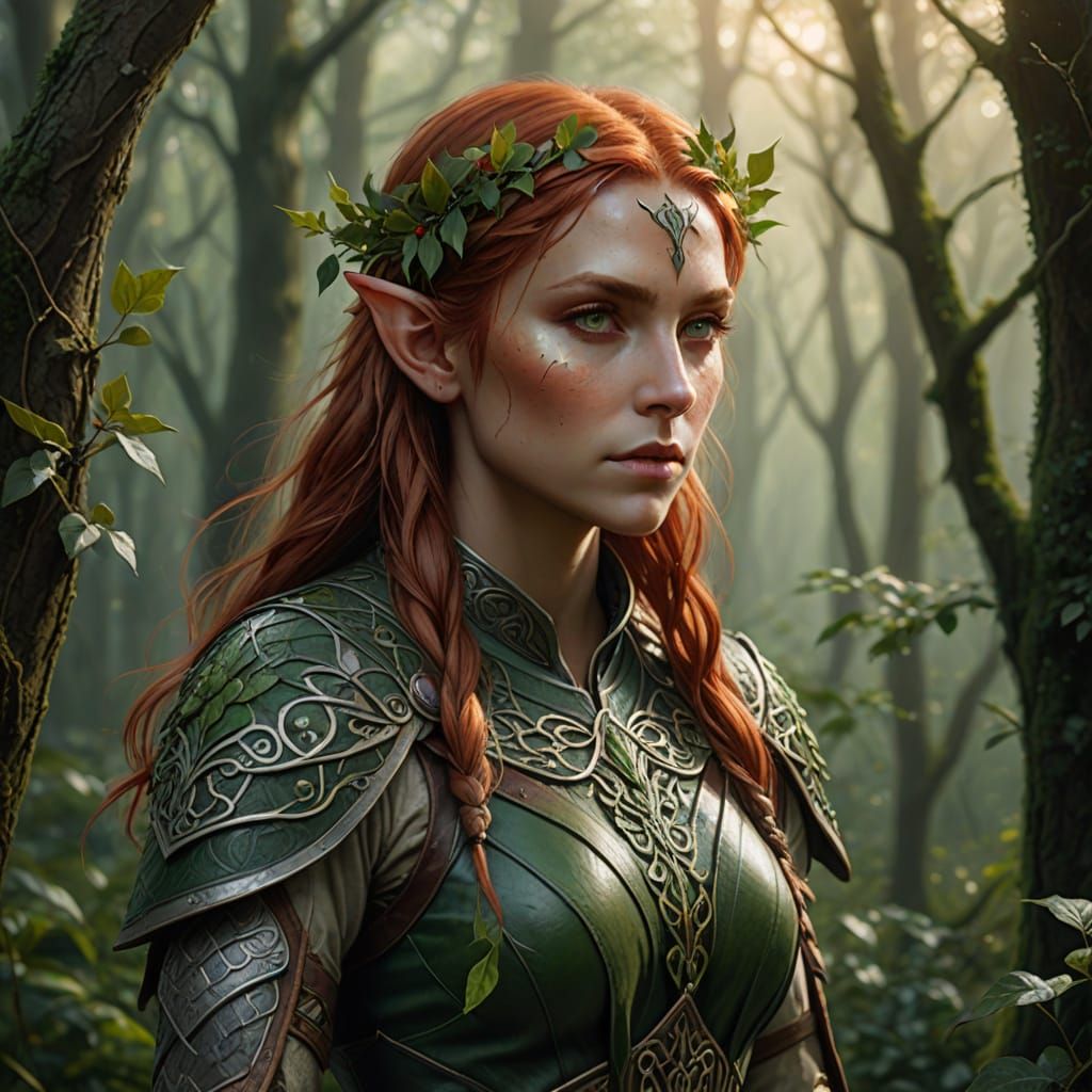 Ethereal Elf Maiden in Celtic-Inspired Armor