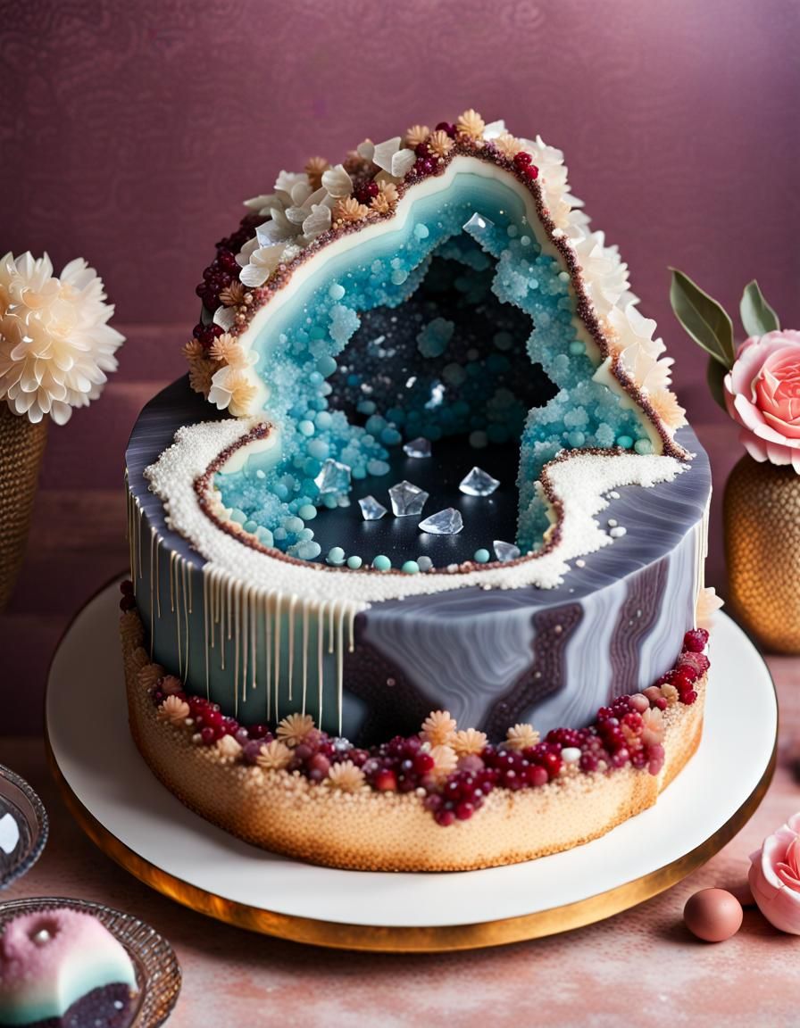 Geode and floral inspired cake