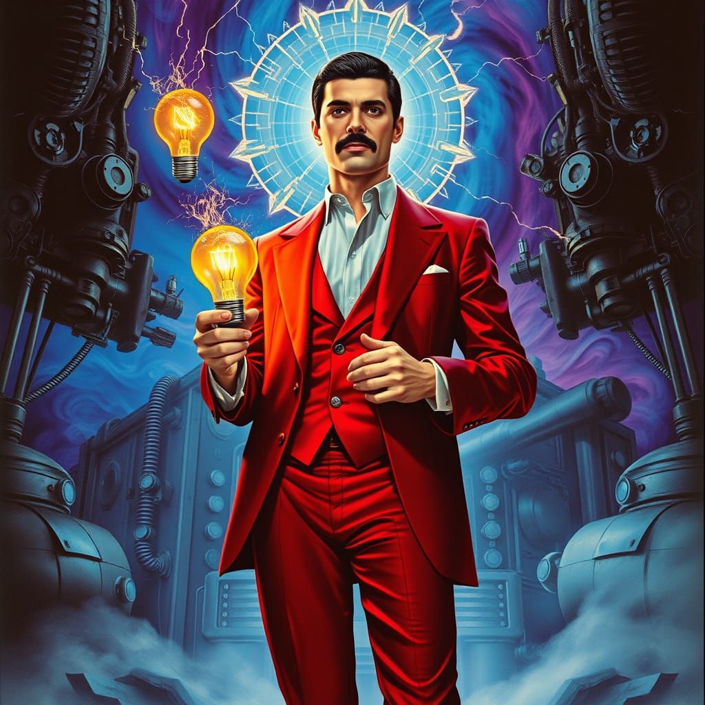 Electric Icon in Futuristic Industrial Realm