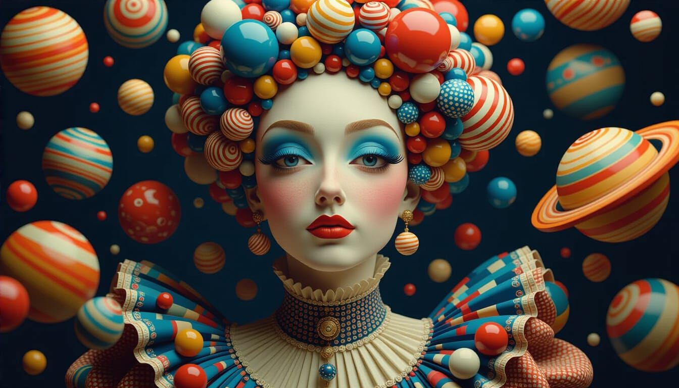 Planetary Woman Face in Optical Illusion Style