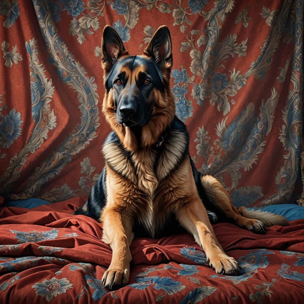 Humanoid German Shepherd in Bedroom, Detailed Matte Painting
