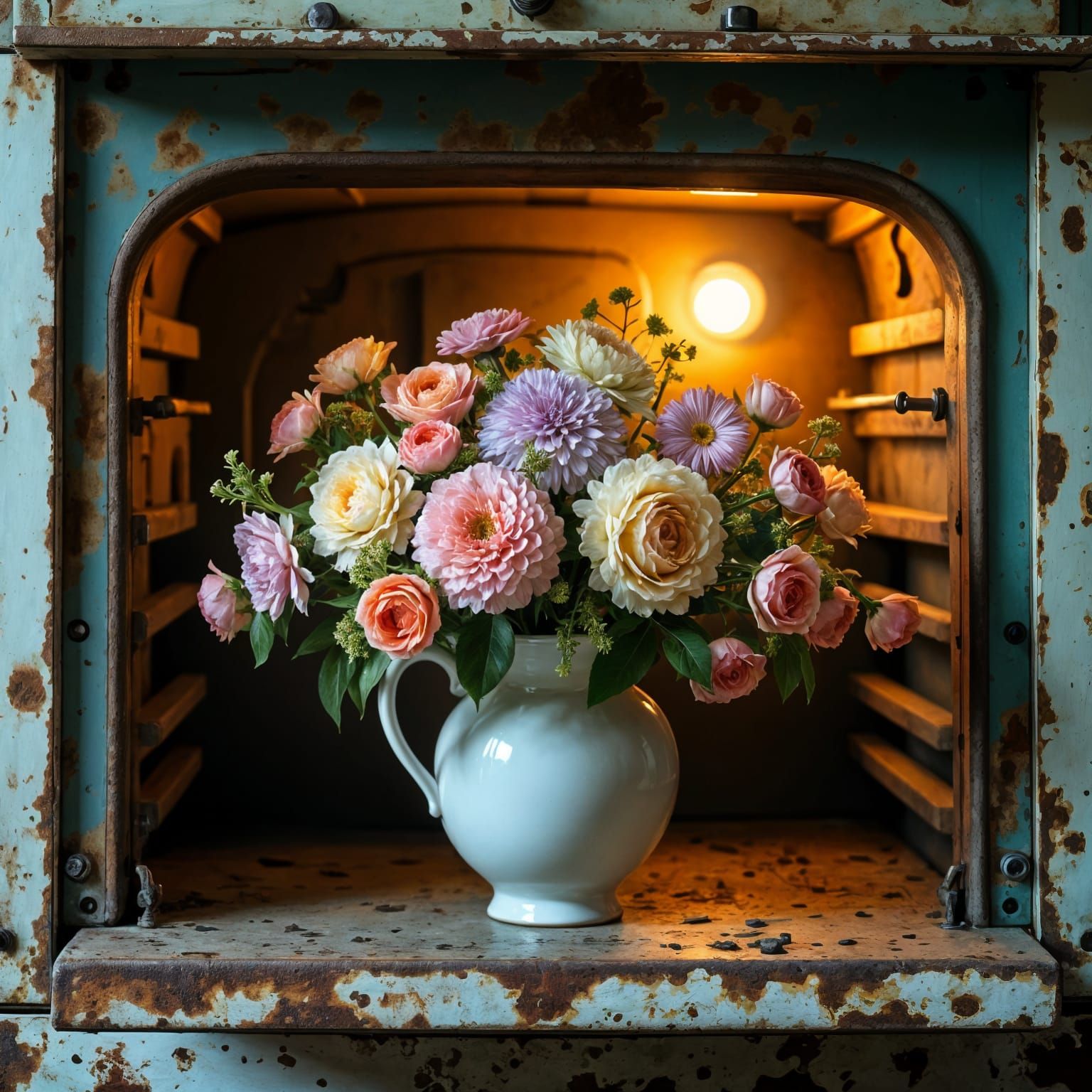 Rustic Oven Still Life with Flowers