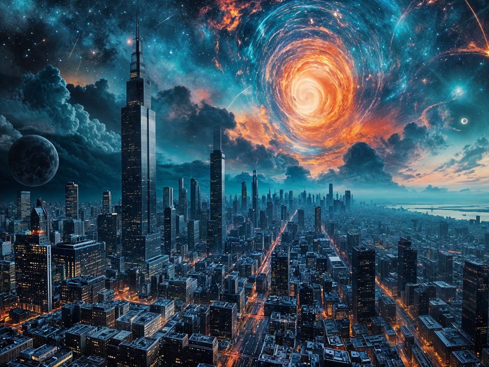 Art Nouveau Punk Cityscape at Dusk