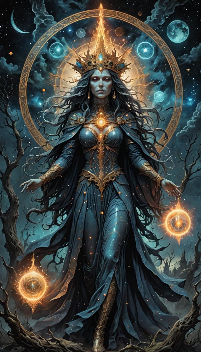 Celestial Witch in Holographic Astral Illustration