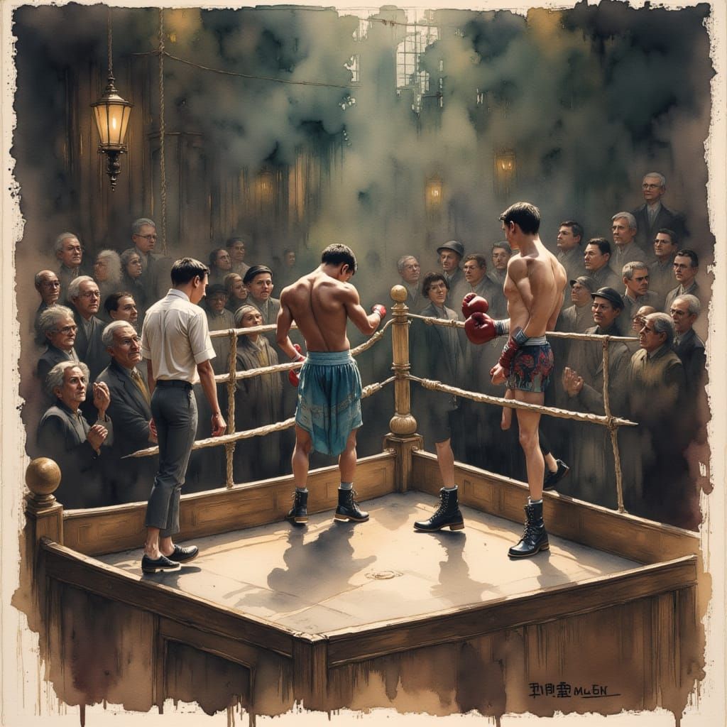 Vintage Boxing Event in Watercolor Style