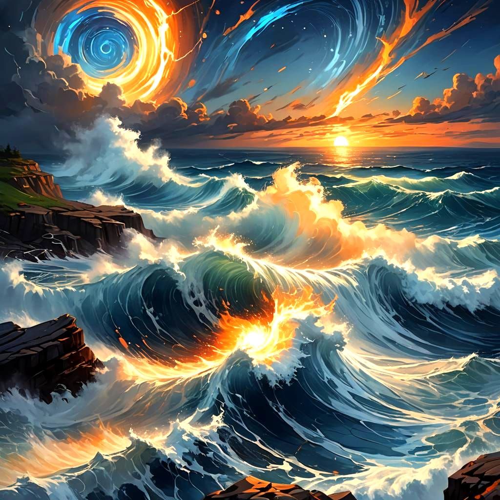 Ocean Sunrise with Reflective Lighting in Fantasy Art