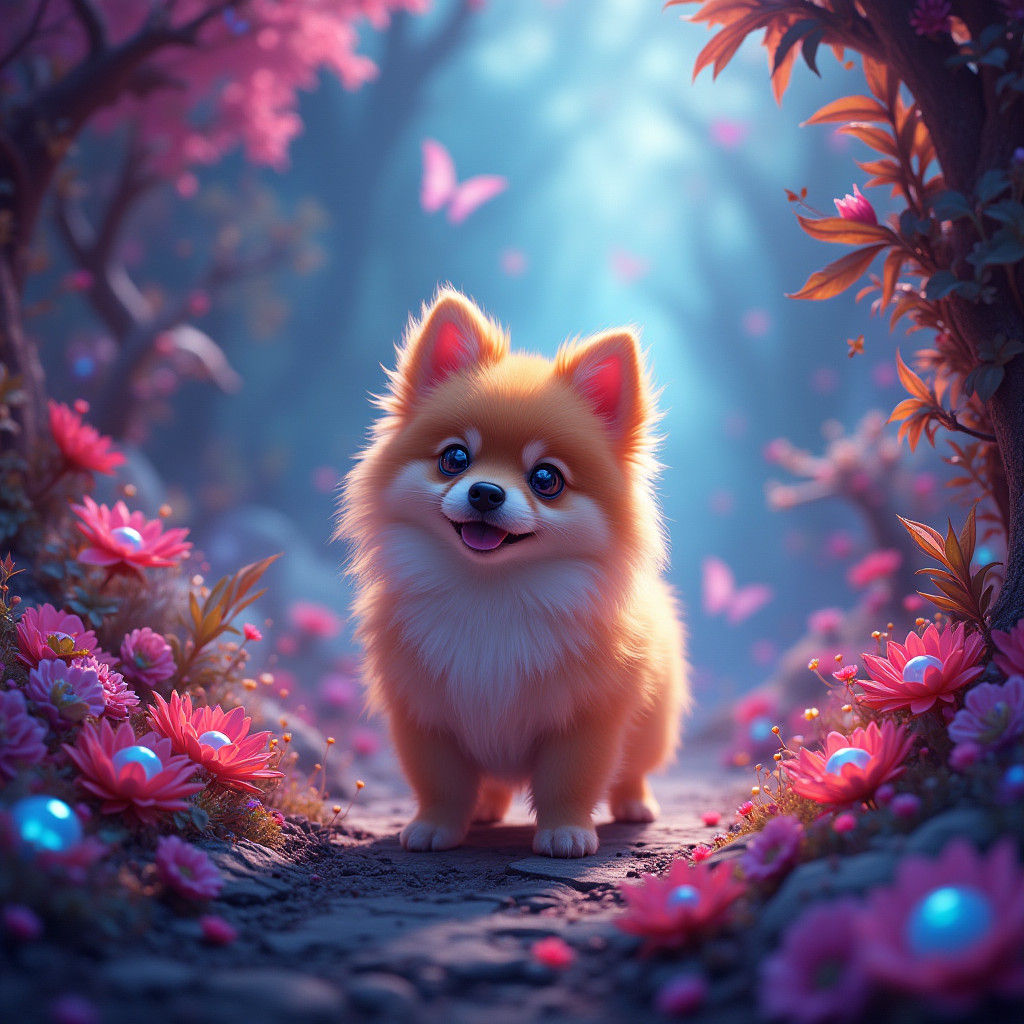 Pomeranian in Mystical Realm, Fantasy Concept Art
