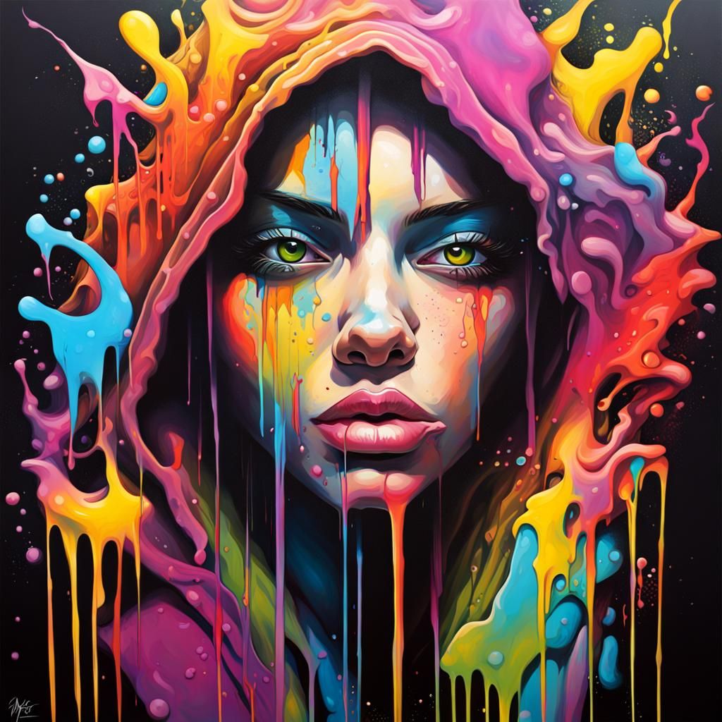 Colorful Polychromatic Graffiti Art with Melting Effect