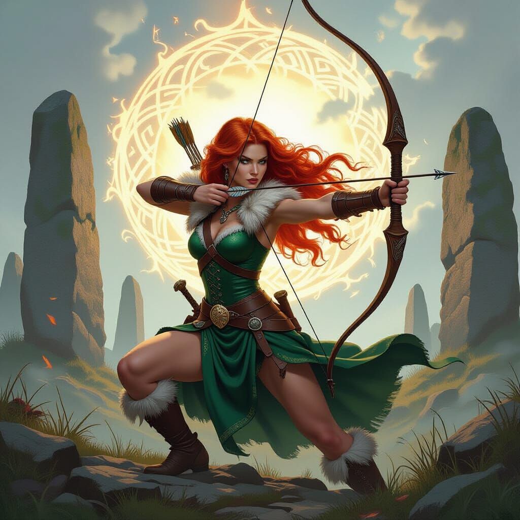 Scottish Warrior Princess Guards Stone Portal