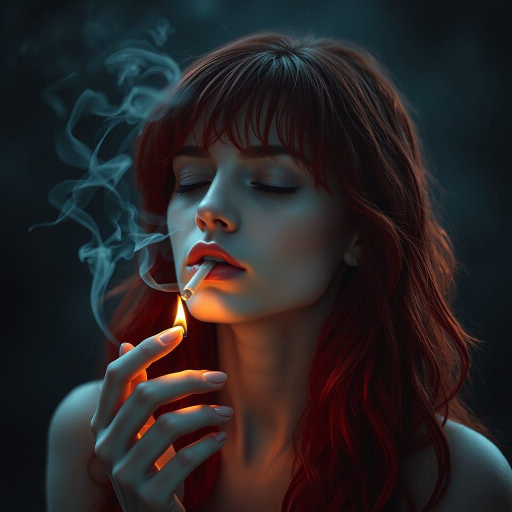 Ethereal Woman Lost in Smoky Reverie