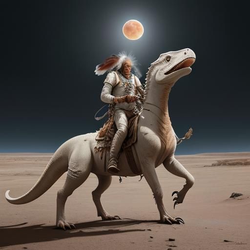 Native American Lizard Rider on Dinosaur Prairie