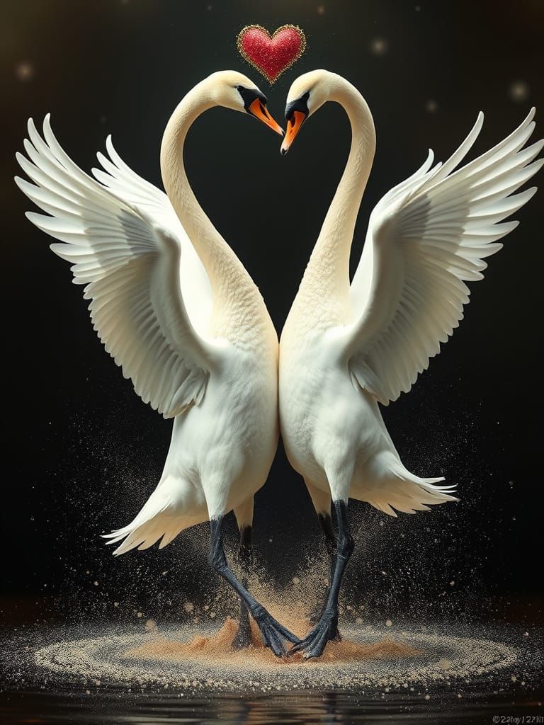 Surreal Swan Dance in Whirlwind of Sparkling Diamond Dust