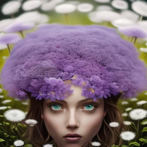 Miniature Girl Bathing Inside a Dandelion