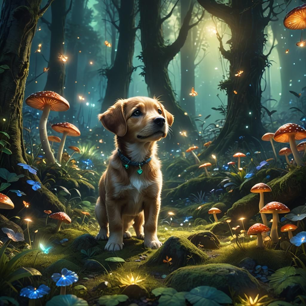 Puppy's Enchanted Forest Adventure in Emerald and Sapphire