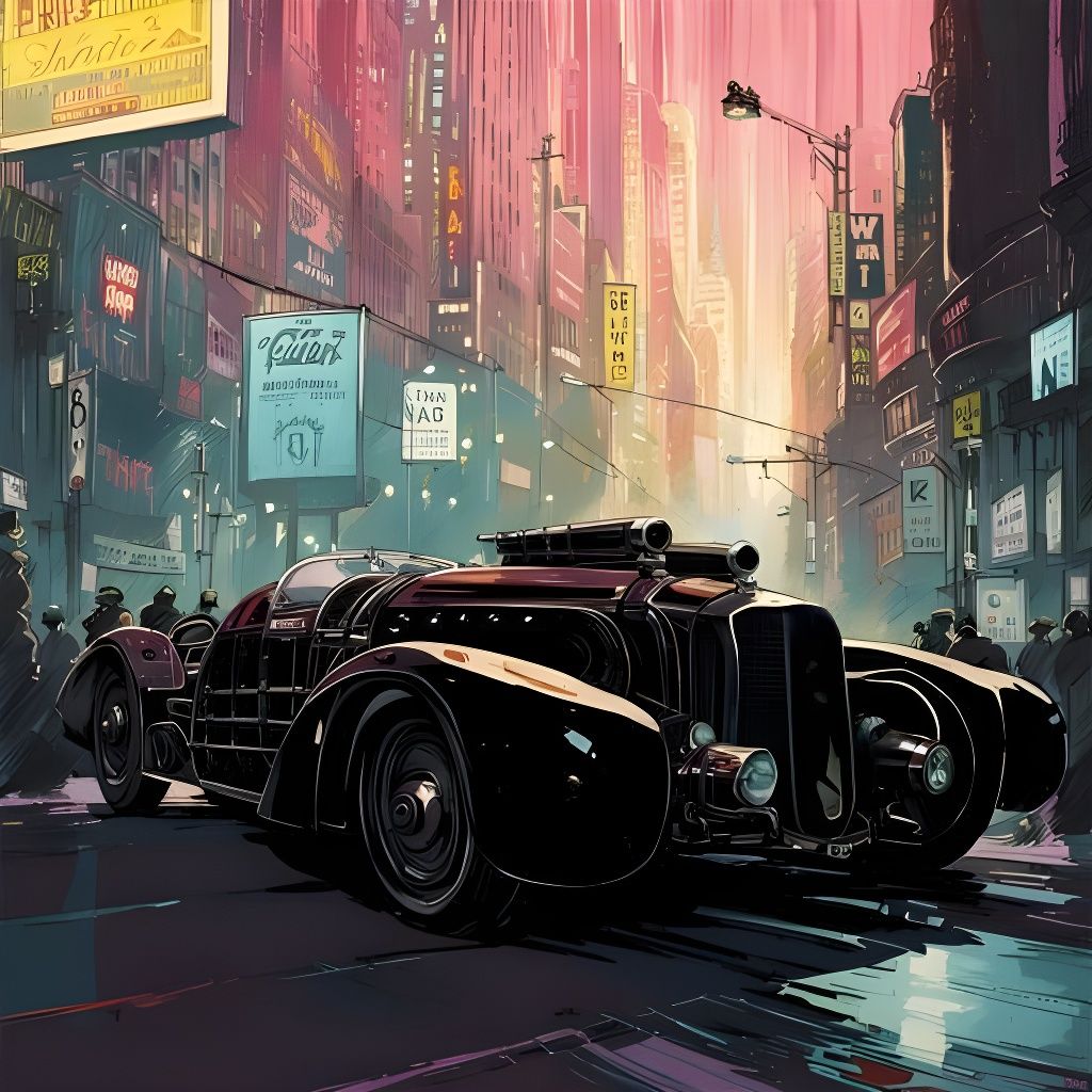 Retro-Futuristic Car in Euro-Japanese Cyberpunk Style