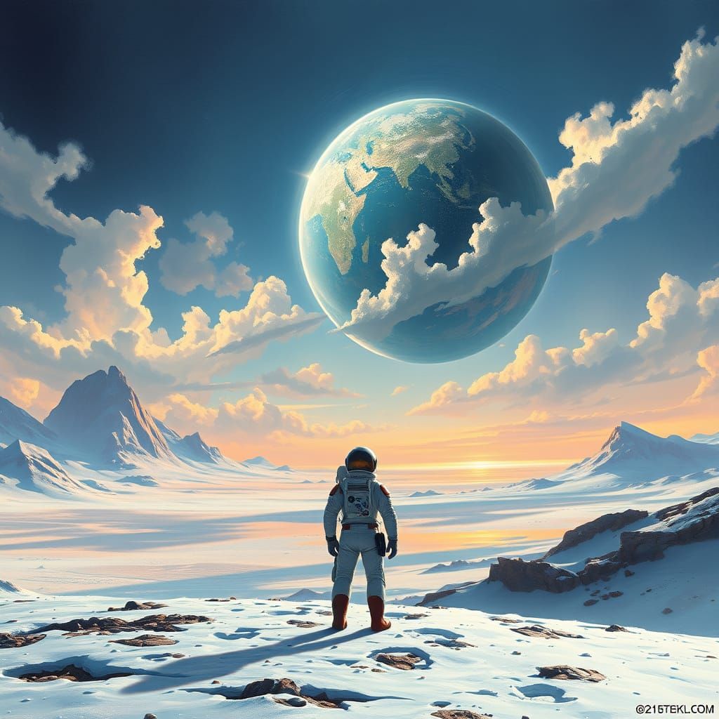 Astronaut Gazing at Floating Classical Masterpiece