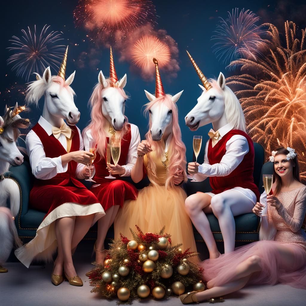 Unicorns Celebrate New Year's Eve with Fireworks