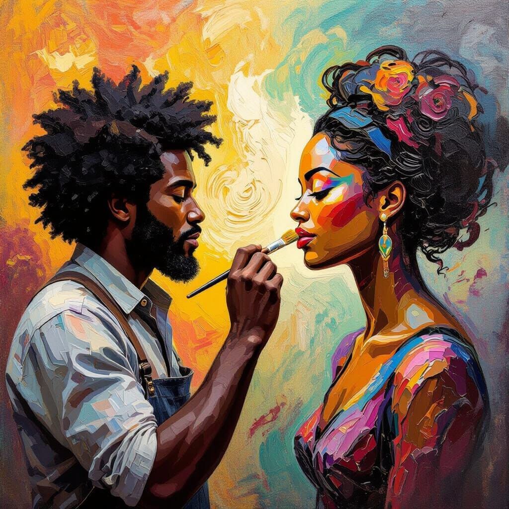 Black Man Paints Woman Into Existence with Vibrant Colors