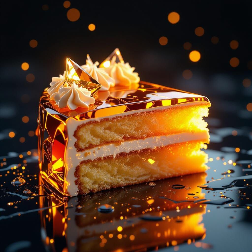 Molten Topaz Cake Slice in Futuristic Style