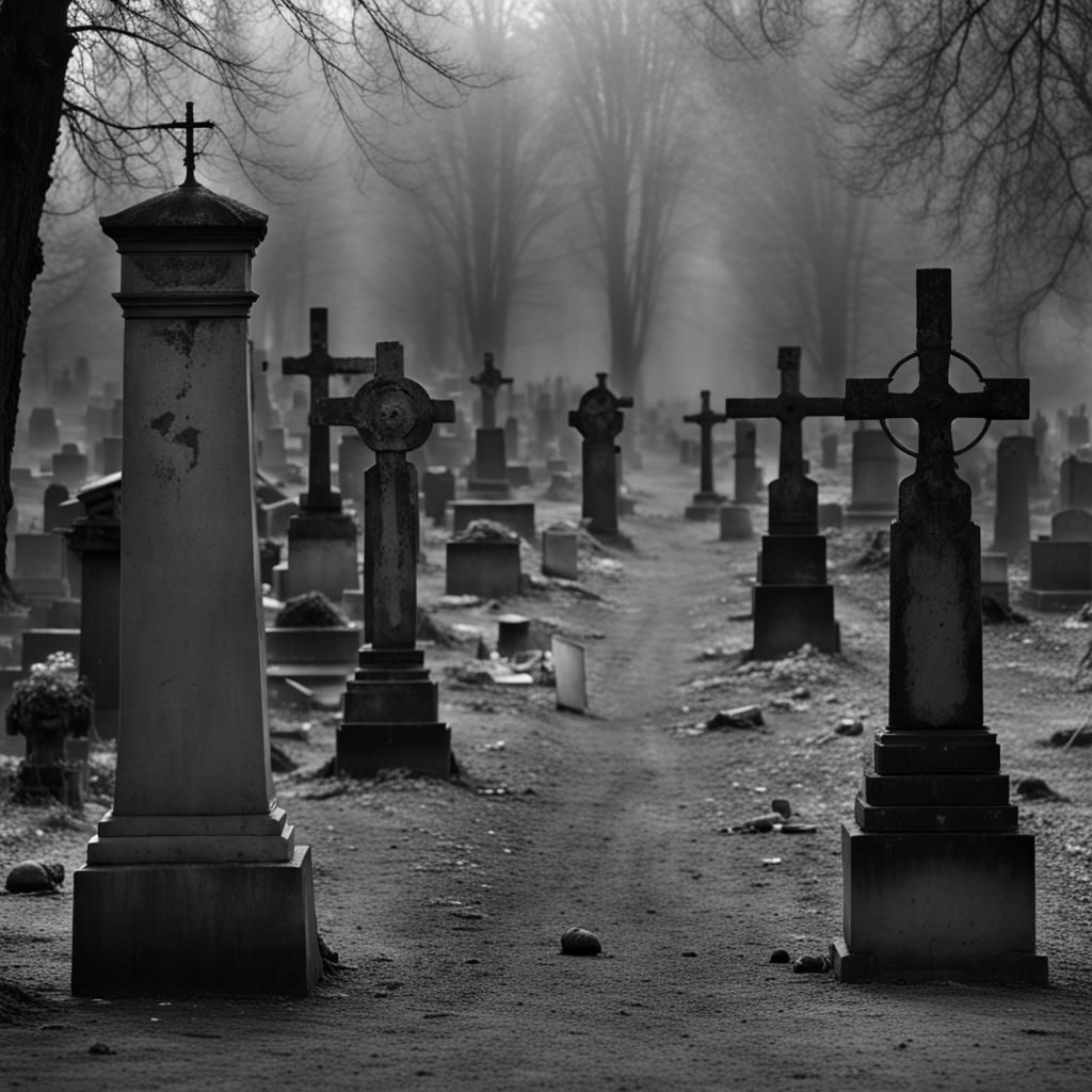 Distorted Cemetery Figures in Horror Photography