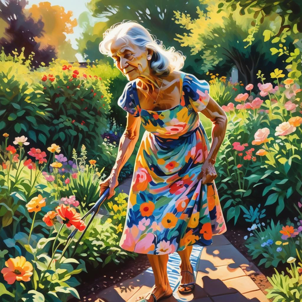 Golden Hour Garden Scene in Fauvist Impressionism