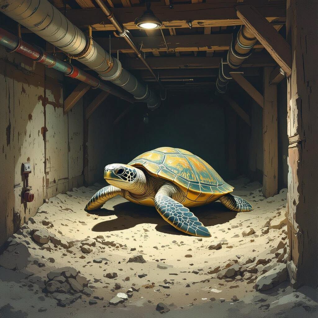 Sea Turtle in Crawl Space, Digital Art