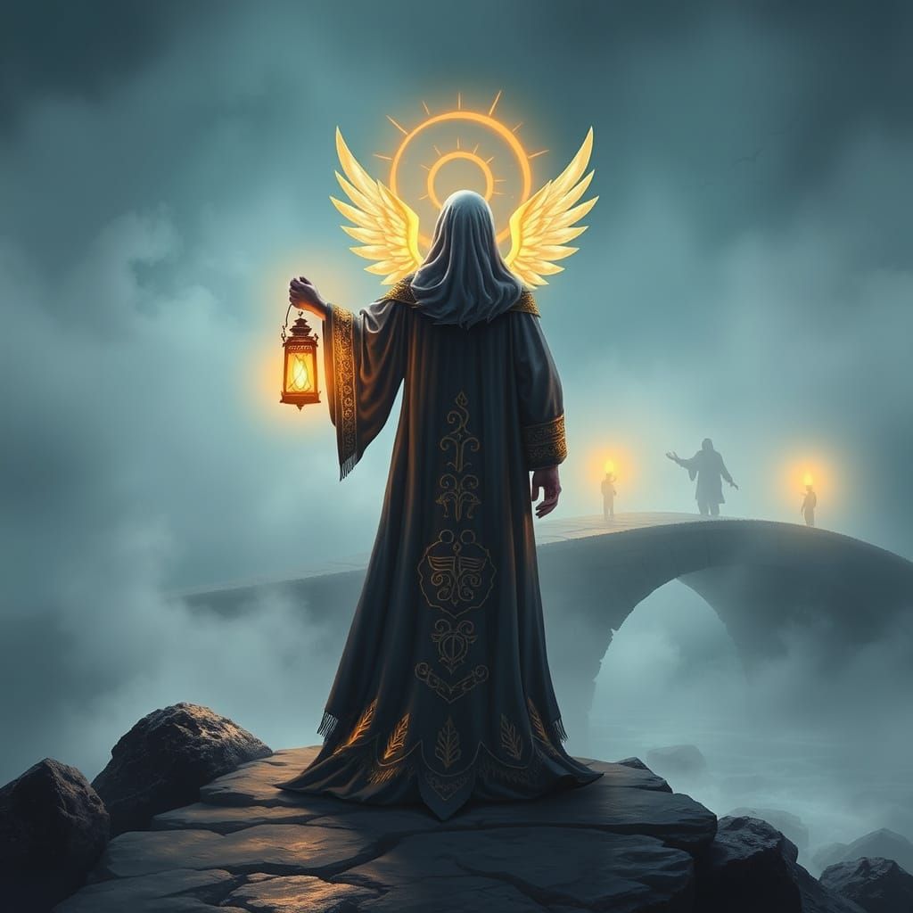 Celestial Guardian Watches Over River of Souls in Radiant Ro...