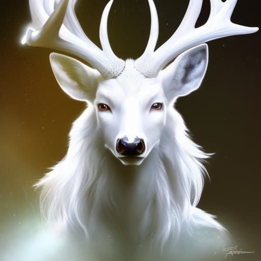 Fantasy Deer Portrait with Magical Antlers