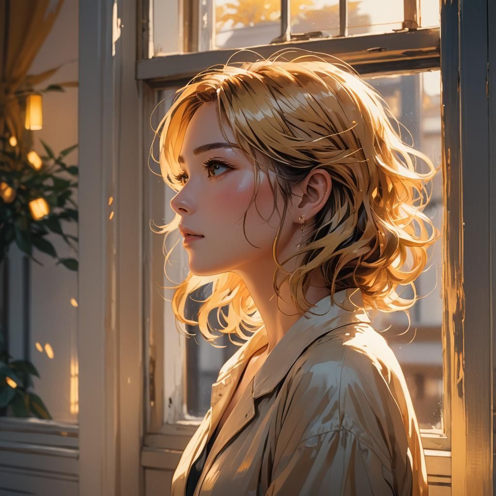 Anime Model Bathed in Golden Light