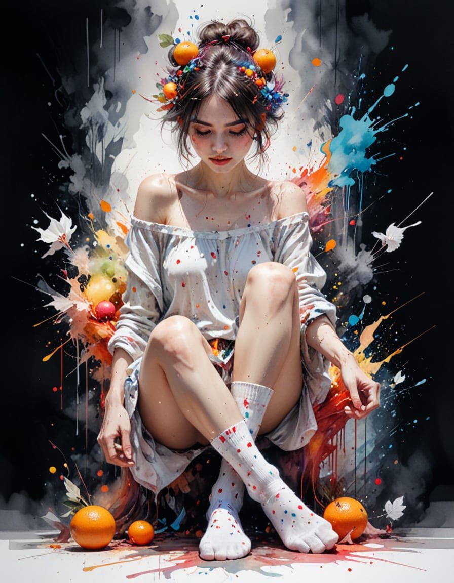 Fruit Ghost Socks in Watercolor Splash Art