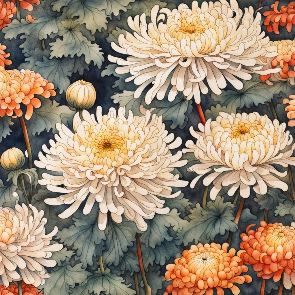 Chrysanthemum Garden: Watercolour Painting Inspired by Japan...