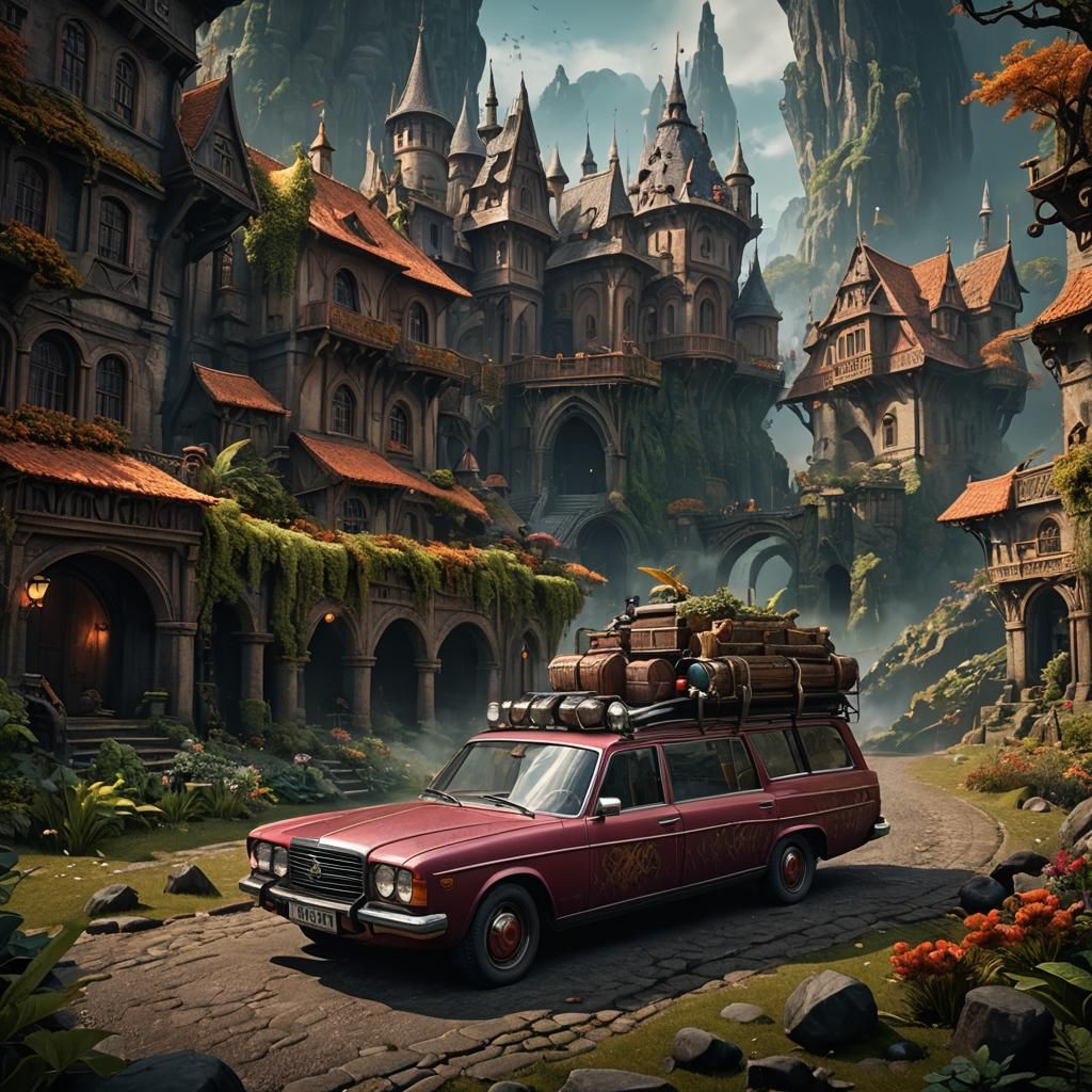 Cramped Car: A Fantastical Digital Matte Painting