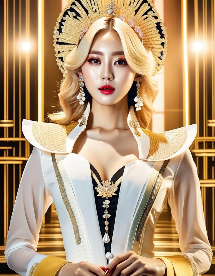 Beautiful Blonde Korean K-Pop Idol in Costume