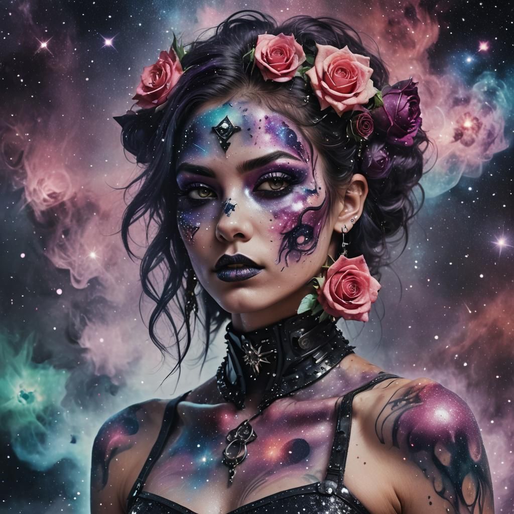 Clunkerpunk Girl in Nebula Mist: Glitter and Reflections