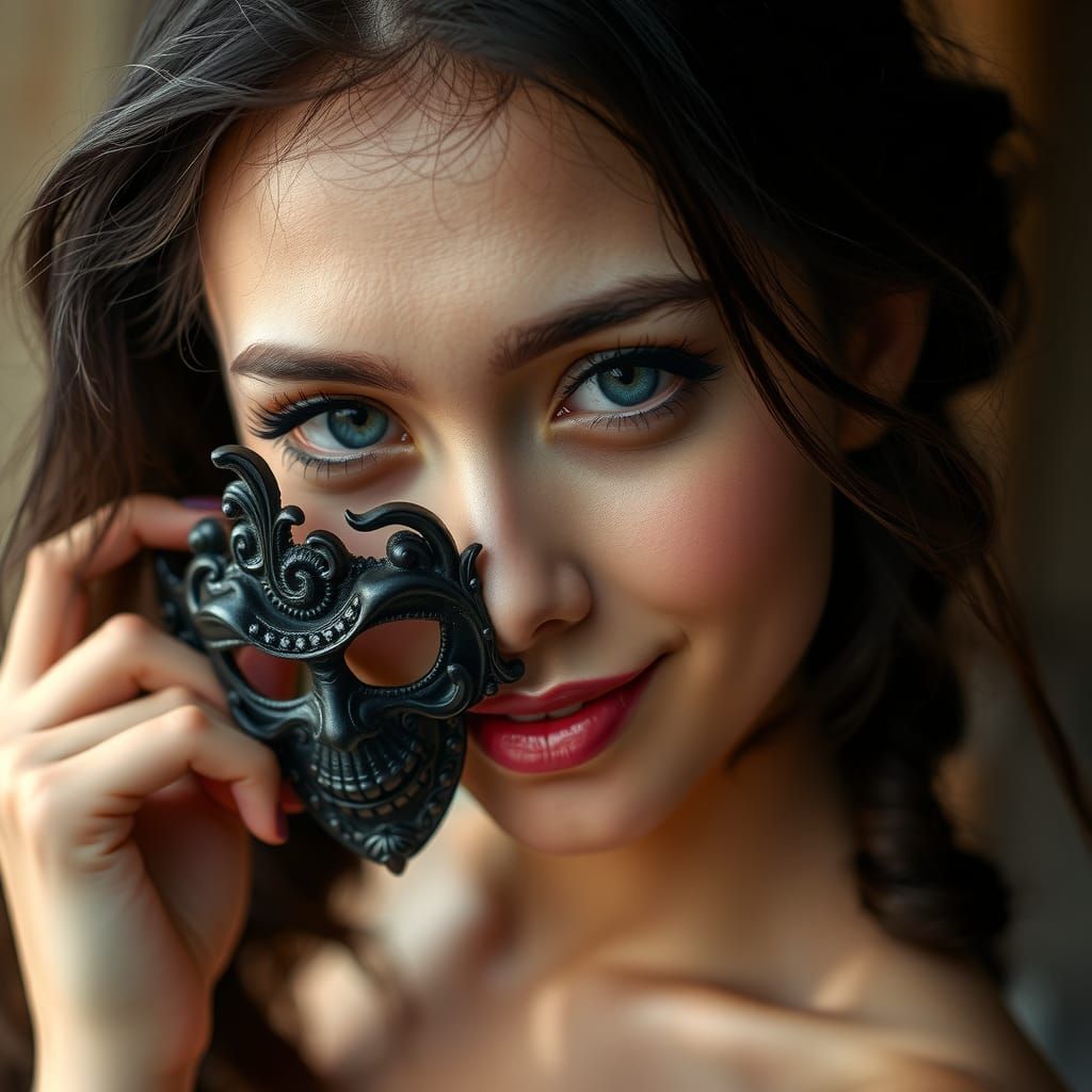 Beautiful Woman with Grim Reaper Mask