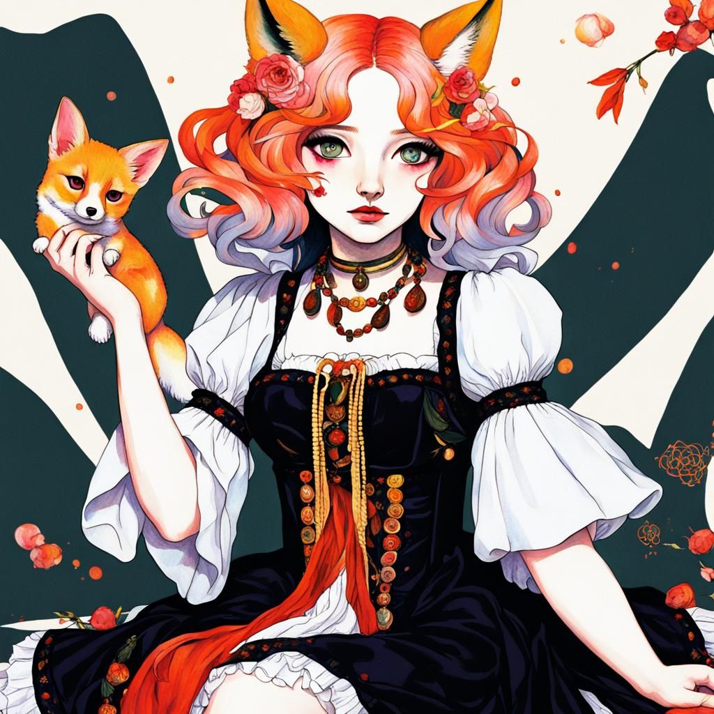 Anime Cherokee Girl in Art Nouveau Style