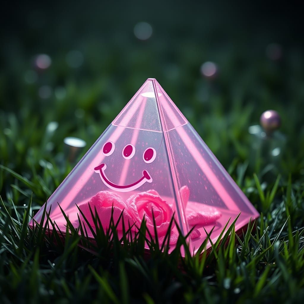 Vibrant Grey and Pink Pyramid in the Grass