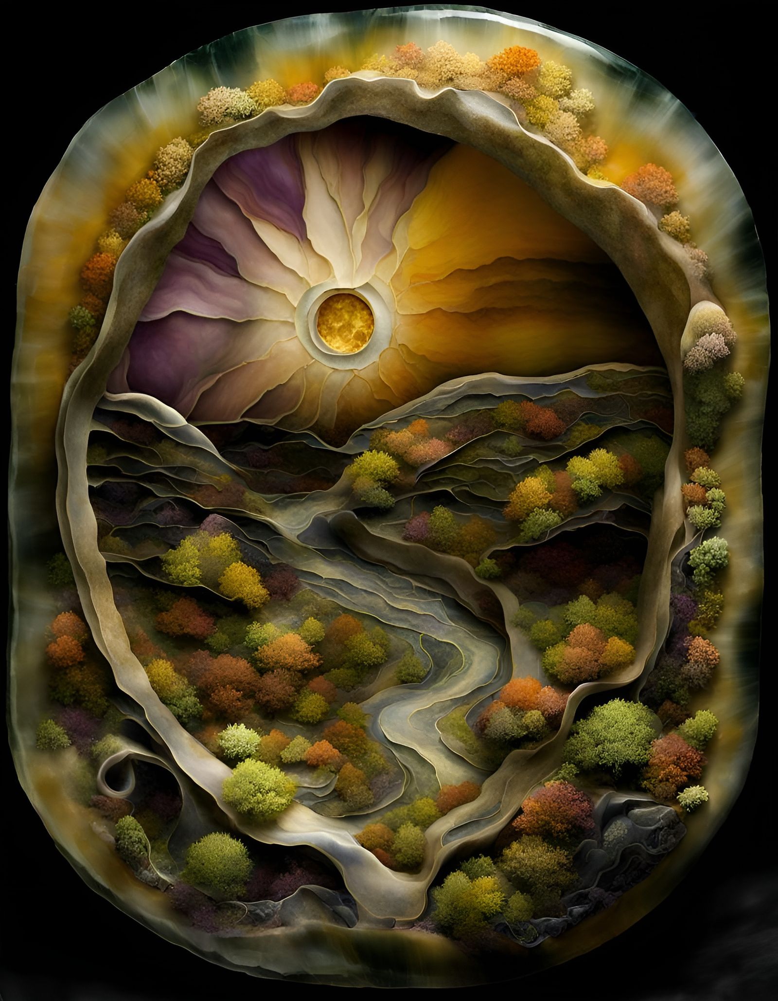 Abstract Landscape with Fluid Amethyst and Agate