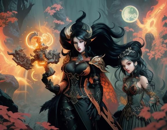 Demonic Banshee, Vampiress, and Drow as Fantasy Art