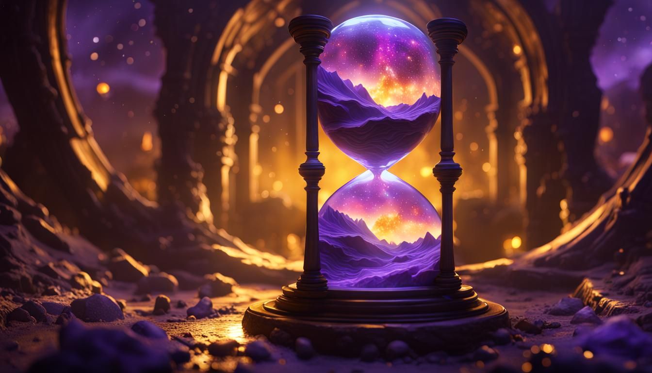 Universe Sifting Through Hourglass: Dark Fantasy Concept Art