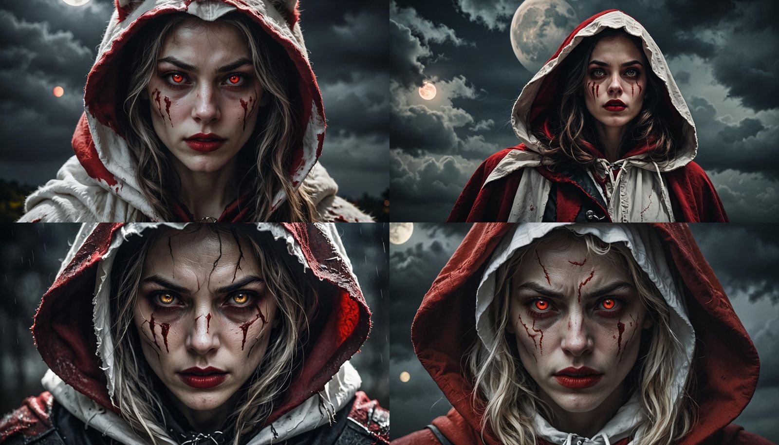 Moody Woman with Red Hood and Werewolf Signs