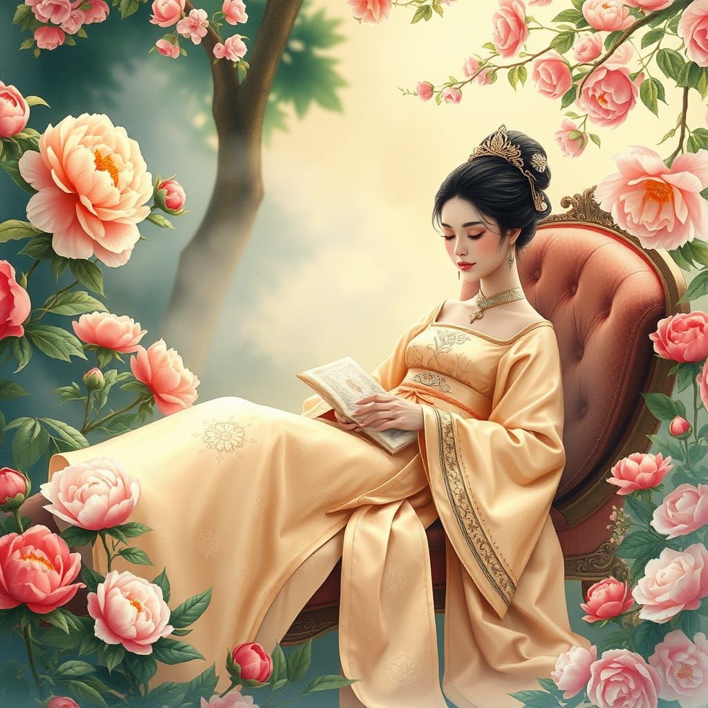 Serene Hanfu Princess in Lush Garden
