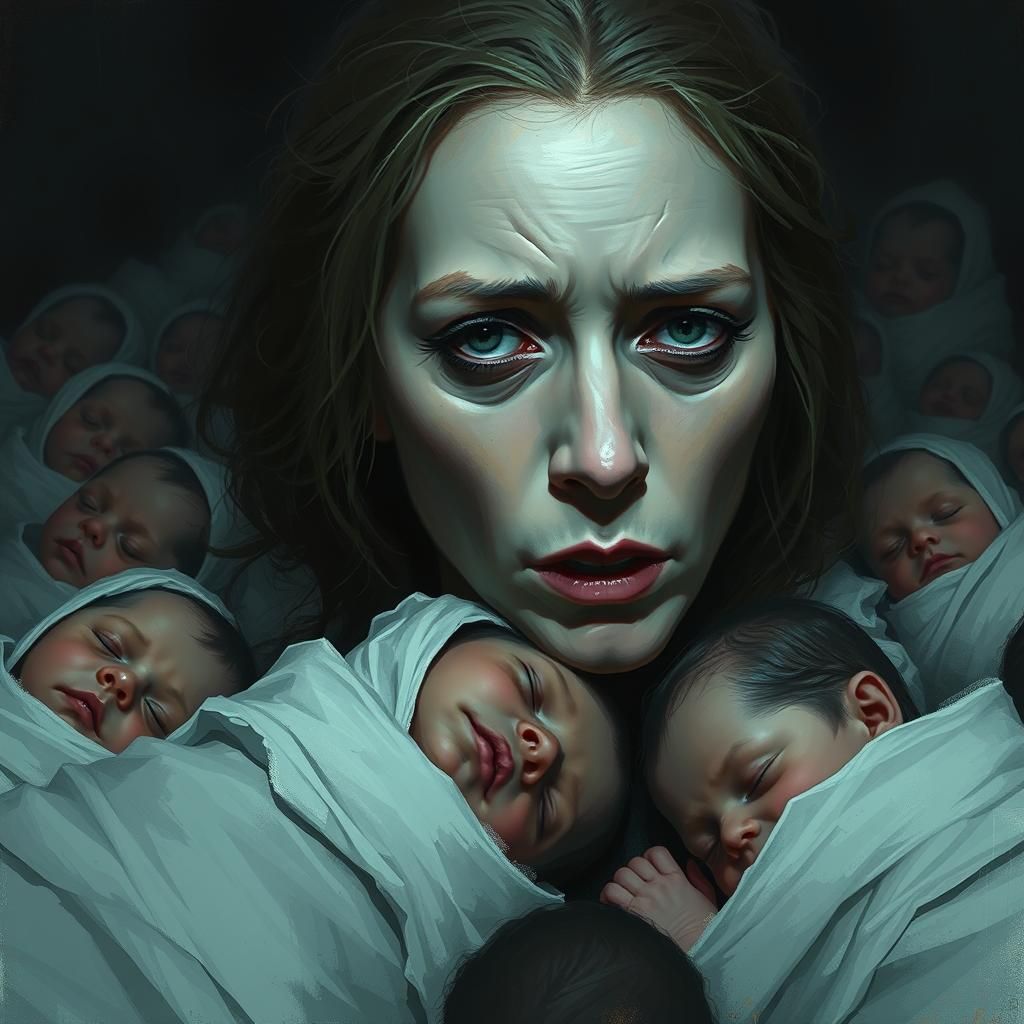 Eerie Gothic Fairy Tale: Woman and Infant Girls