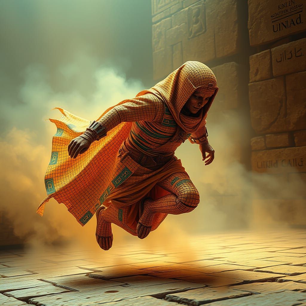Majestic Mummy Sprints Across Ancient Landscape in Golden-Li...
