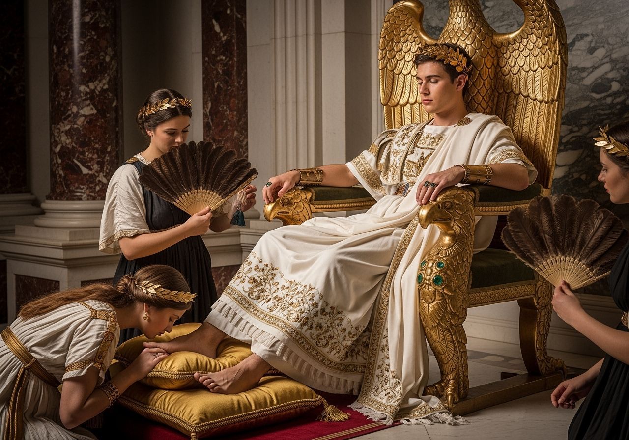 Young Emperor on Golden Throne in Lavish Palace